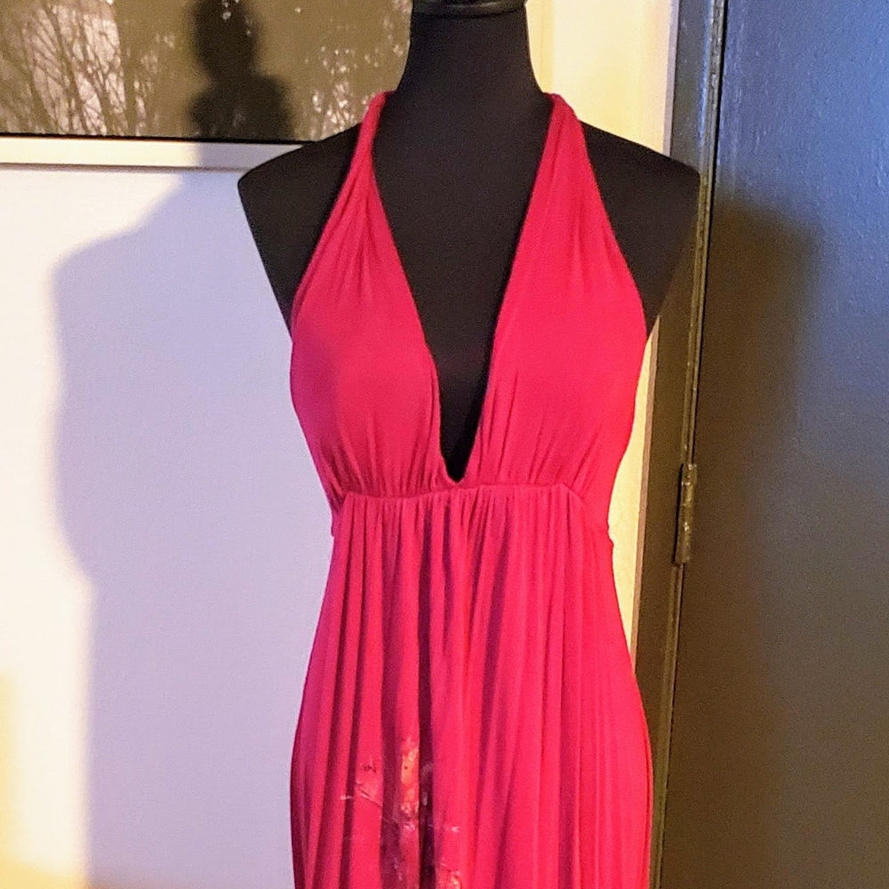 Fuschia Deep V neckline Maxi Dress